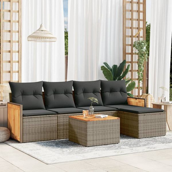 vidaXL 6-teilig Garten-Sofagarnitur mit Kissen Grau Poly Rattan, 3227607