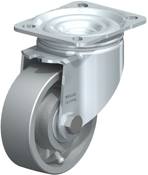 Blickle LIK-G 100IK-1 Hitzebeständige Stahlblech-Lenkrolle mit Anschraubplatte, Guss, Grau, 763585