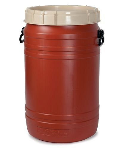 DENIOS Superweithalsfass SWH 75, aus Polyethylen (PE), 75 Liter Volumen, braun-beige, 179659