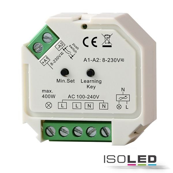 ISOLED Sys-One Funk/Push Dimmer für dimmbare 230V LED Leuchtmittel/Trafos, 200VA, 113000