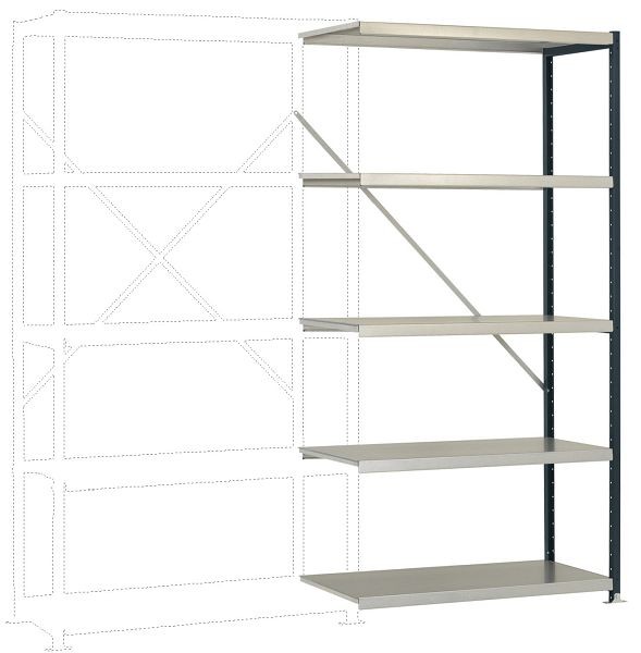 Manuflex Mittelschweres Fachboden-Steckregal Anbauregal mit 5 Stahlböden, HxBxT = 2000 x 1000 x 600 mm, anthrazit, RP1120.7016