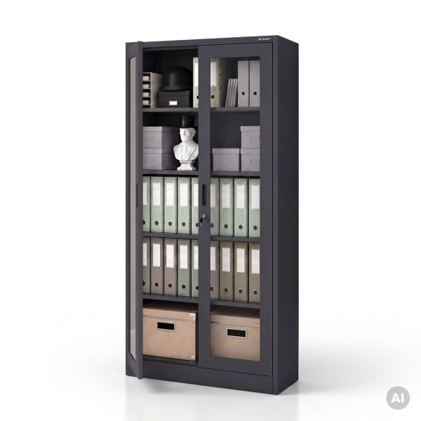 Jan Nowak Metallschrank mit Vitrine, Anthrazit, 900x1850x400 mm, AMELIA, 2289