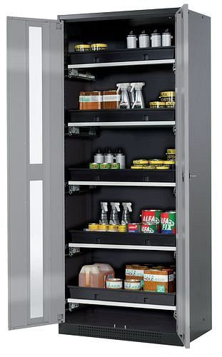 asecos Chemikalienschrank Systema-T CS-85G, Korpus anthrazit, Flügeltüren silber, 5 Tablarauszüge, 209012
