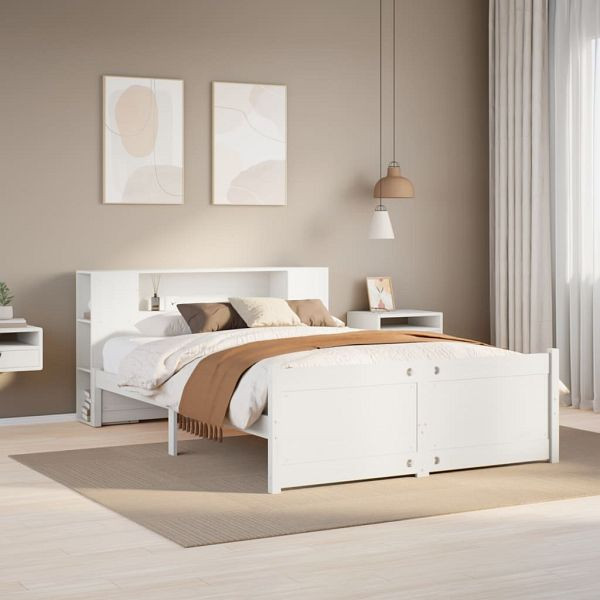 vidaXL Massivholzbett mit Regal ohne Matratze Weiß 150x200 cm Kiefer, 3322440