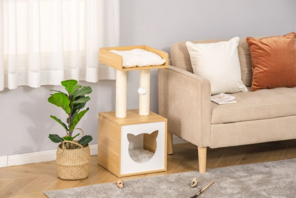 PawHut Kratzbaum mit Katzenhöhle 2 weichen Kissen Katzenbaum Katzenbett Sisal, D30-435