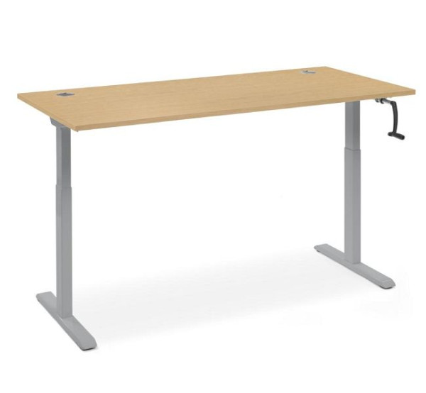Deskin Schreibtisch manuell höhenverstellbar Flex Modul K, Dekor Buche, Gestell Alusilber, B 2000 x T 800 x H 710-1190 mm, 360354