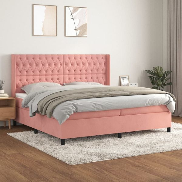 vidaXL Boxspringbett mit Matratze Rosa 200x200 cm Samt, 3132884