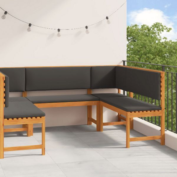 vidaXL 5-teiliges Gartenbank-Set mit Kissen aus massivem Akazienholz, 3329104