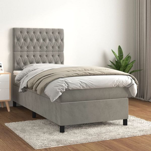 vidaXL Boxspringbett mit Matratze Hellgrau 100x200 cm Samt, 3143187