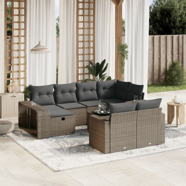 vidaXL 11-tlg. Garten-Sofagarnitur mit Kissen Hellgrau Poly Rattan, 3266252