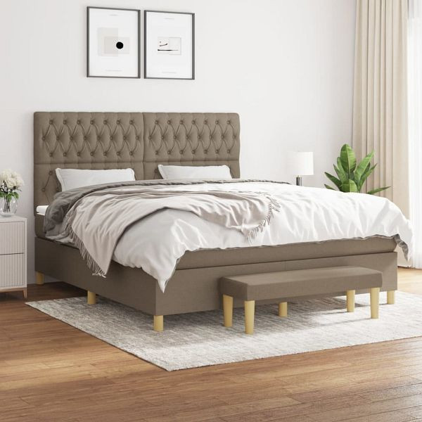 vidaXL Boxspringbett mit Matratze Taupe 180x200 cm Stoff, 3137417