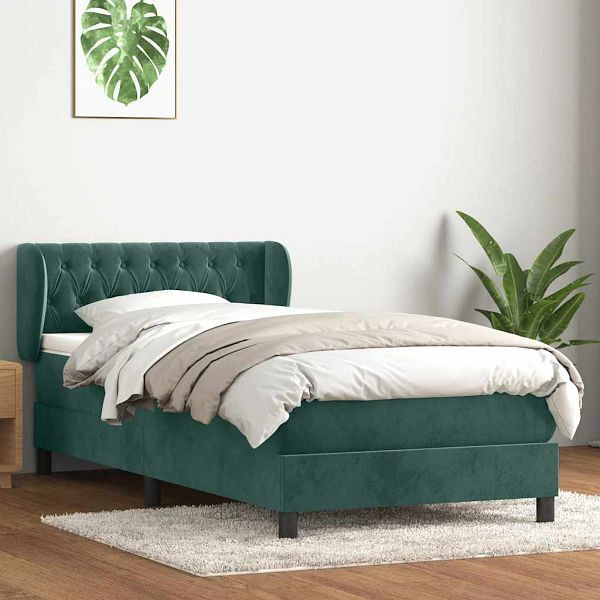 vidaXL Boxspringbett mit Matratze Dunkelgrün 80x220 cm Samt, 3317802