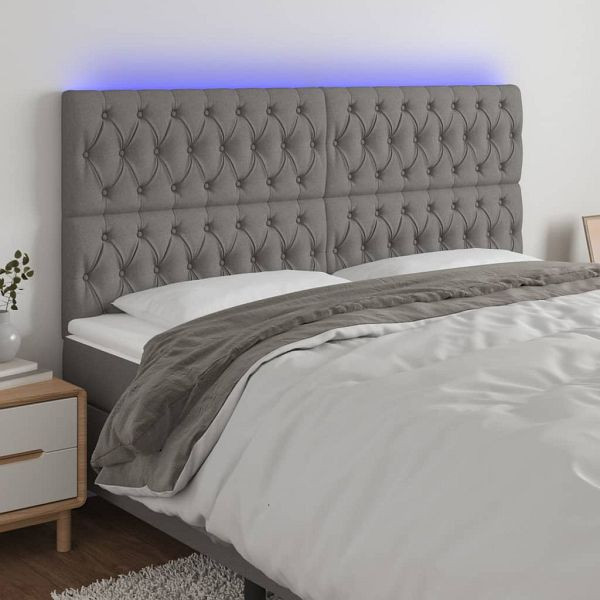 vidaXL LED Kopfteil Dunkelgrau 180x7x118/128 cm Stoff, 3122775