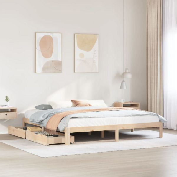 vidaXL Massivholzbett mit Schubladen 180x200 cm Kiefer, 3301954