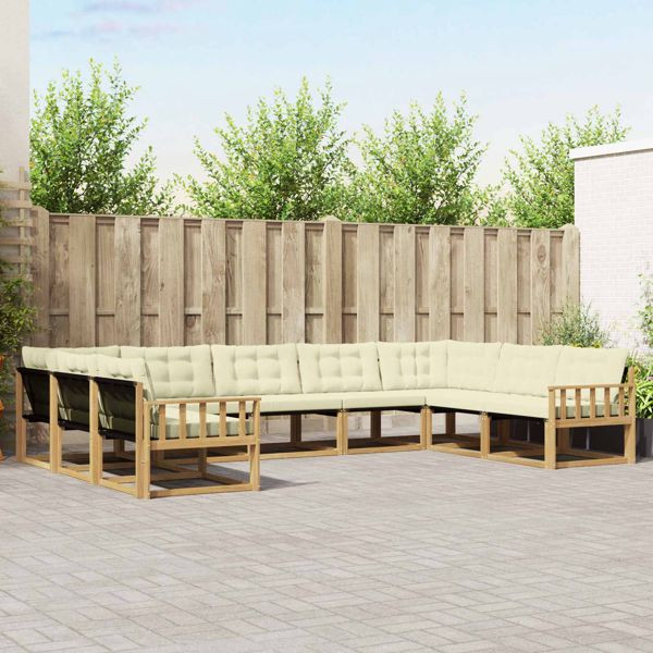 vidaXL Outdoor-Sofagarnitur mit Kissen 9-teilig Weiß und Creme, 3389064