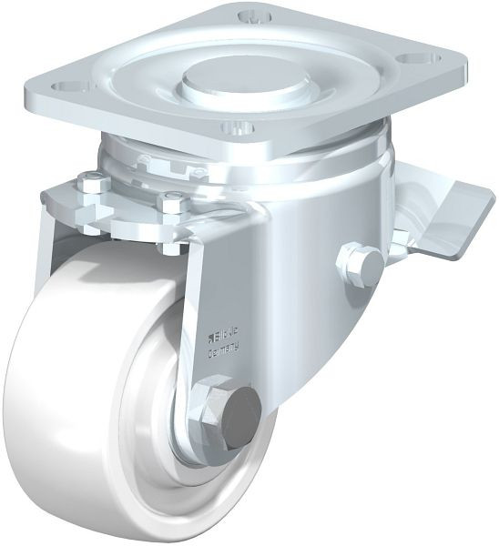 Blickle LH-SPO 80K-ST Stahlblech-Lenkrolle, Schwerlast-Ausführung, mit Anschraubplatte & Feststeller, Polyamid, Weiß, 852897