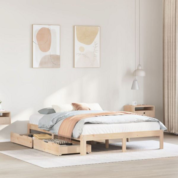 vidaXL Massivholzbett mit Schubladen 140x190 cm Kiefer, 3301940