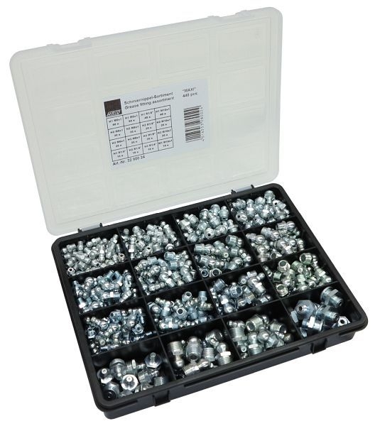 Produktbild von 130-teiliges Schmiernippel-Set – Verzinkt, M6/M8/M10, BSP & UNF, Gerade & Abgewinkelt – In Kunststoffbox – Für Auto, LKW, Traktor, Industrie