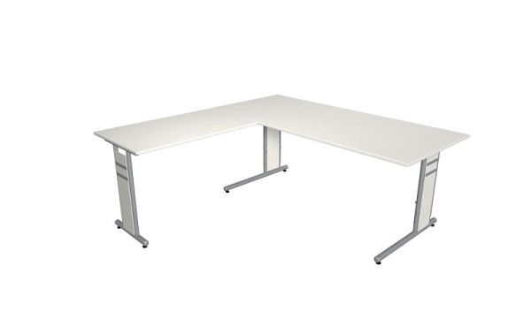 Kerkmann Schreibtisch B 1800 x T 800 x H 680-820 mm mit Ansatz/Anbautisch, Form 4, Farbe: Weiß, 11409610