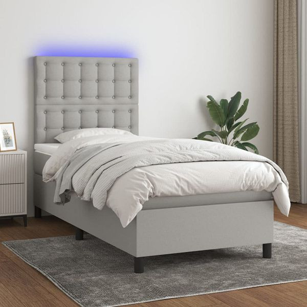 vidaXL Boxspringbett mit Matratze & LED Hellgrau 90x190 cm Stoff, 3135157