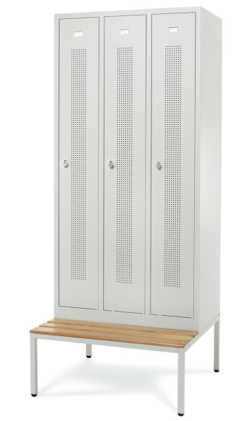 Deskin Garderobenspind SYSTEM SP1 mit Sitzbank, Korpus und Türen Lichtgrau RAL 7035, H 2050 x B 870 x T 800 mm, Drehriegelverschluss, 330761