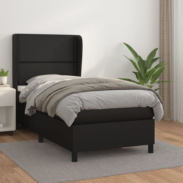 vidaXL Boxspringbett mit Matratze Schwarz 100x200 cm Kunstleder, 3128955