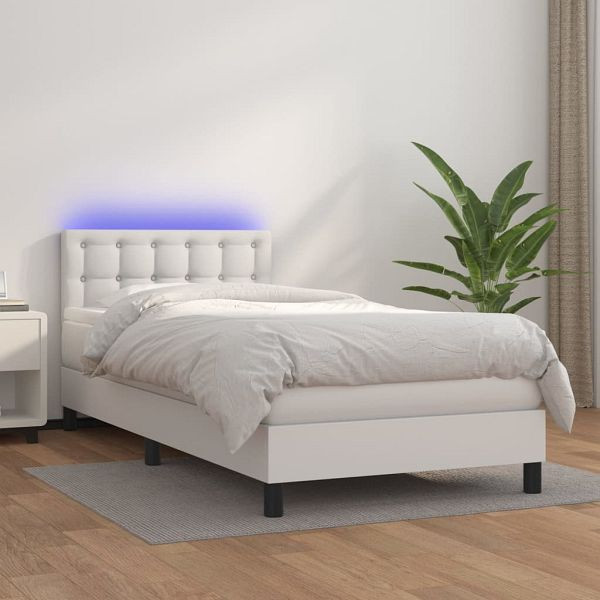 vidaXL Boxspringbett mit Matratze & LED Weiß 100x200 cm Kunstleder, 3134208