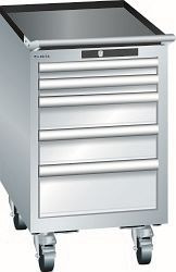 LISTA Schubladenschrank mobil 18x27E (BxTxH) 411x572x723mm KEY Lock, Lichtgrau, 5 Schubladen, Fronthöhen: 50 - 150 mm, 78.425.020