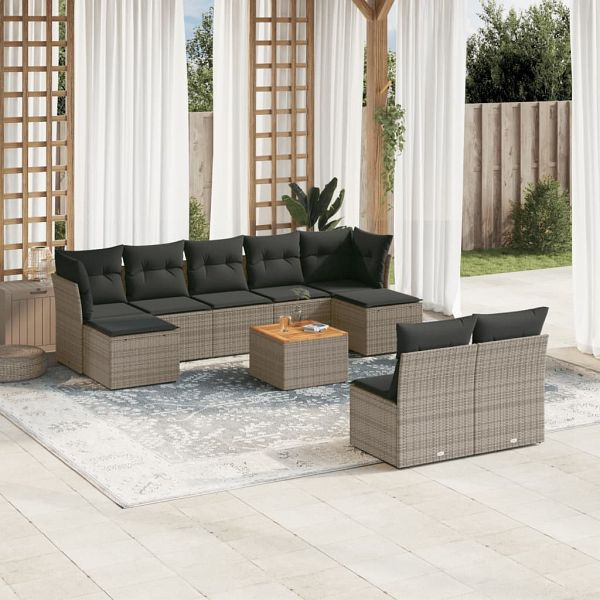 vidaXL 10-teilig Garten-Sofagarnitur mit Kissen Grau Poly Rattan, 3256193
