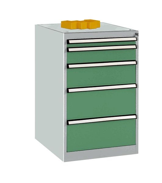 Manuflex Schubfachschrank BASETEC Stationär, Nutzhöhe 700 mm mit 5 Schubfächern, in resedagrün RAL 6011, TP1141.6011