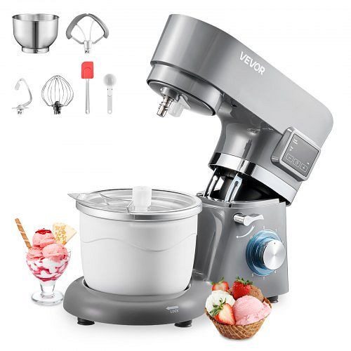 VEVOR Eiscrememaschine 1,7 L, 6-Gang, LED-Anzeige, Timer, Rührpaddel, Knethaken, Spritzschutz, DIY Joghurt, Sorbet Grau 1400 W, JYLDSBQLJLDJD8CX1001V2