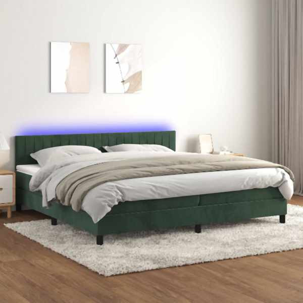 vidaXL Boxspringbett mit Matratze & LED Dunkelgrün 200x200 cm Samt, 3134546