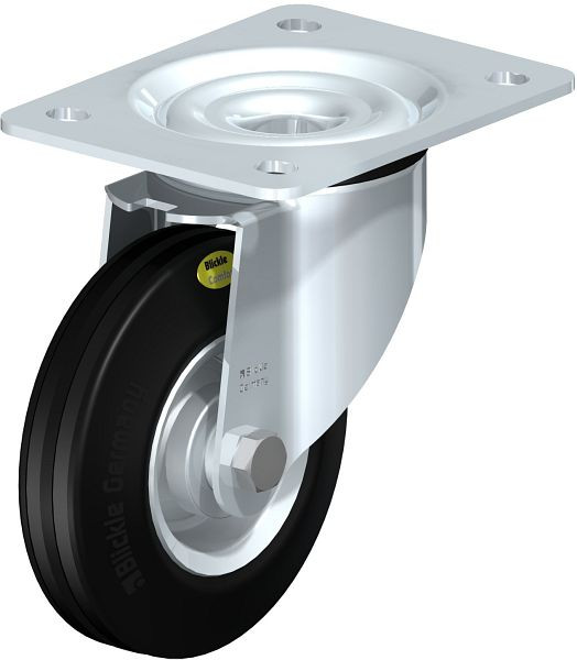 Blickle LK-RD 125R-3 Stahlblech-Lenkrolle, schwere Ausführung, mit Anschraubplatte, Zweikomponenten-Vollgummi, Schwarz, 263061