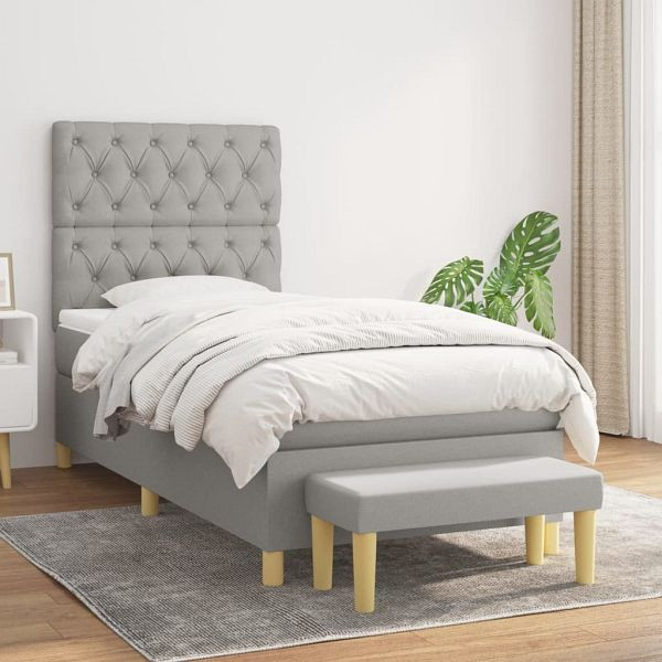 vidaXL Boxspringbett mit Matratze Hellgrau 80x200 cm Stoff, 3137349