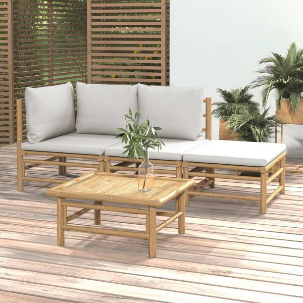 vidaXL 4-teilig Garten-Lounge-Set mit Hellgrauen Kissen Bambus, 3155080