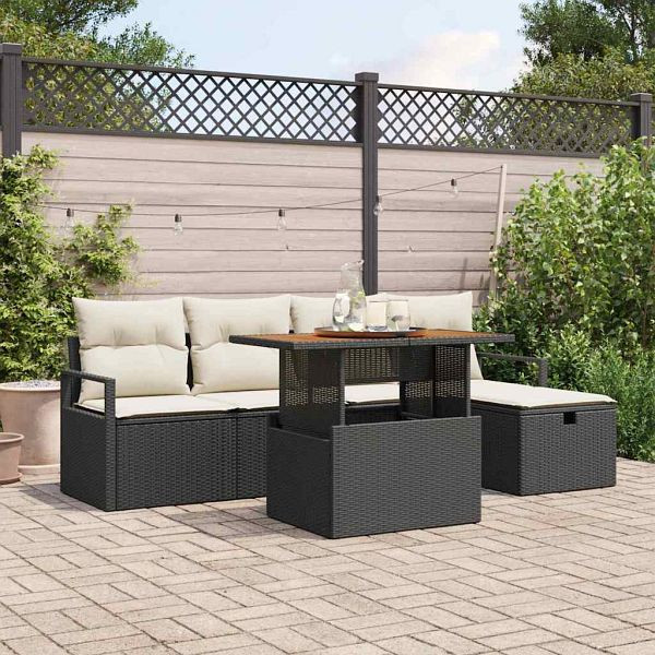 vidaXL Garten-Sofa-Set mit Kissen 6-teilig Schwarz Poly-Rattan, 3359988