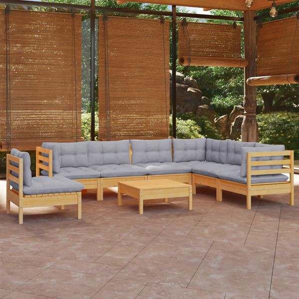 vidaXL 8-teilig Garten-Lounge-Set mit Grauen Kissen Kiefer Massivholz, 3096724