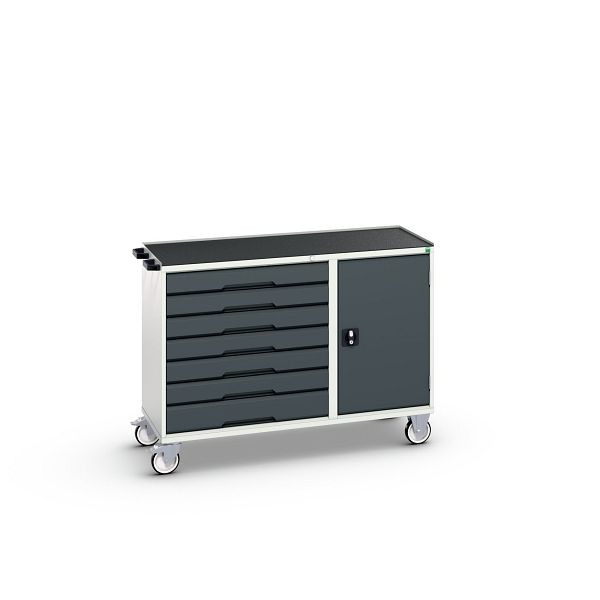 bott verso Montagewagen, mit 7 Schubladen, Tür und Abrollrand, BxTxH: 1300 x 550 x 965 mm, Lichtgrau / Anthrazitgrau, 16927158.19