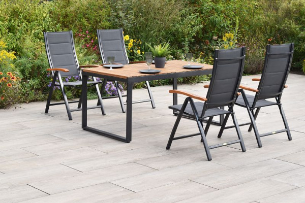 Merxx Paxos Set 5-teilig, 4 Klappsessel, gepolstert, 1 Ausziehtisch 150 (200) x 90 cm, Tischplatte aus Akazienholz, 50996-307