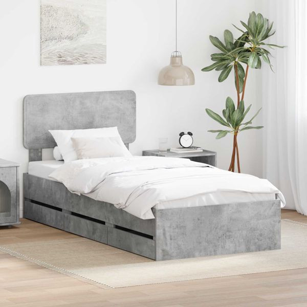 vidaXL Bettrahmen mit Kopfteil Beton Grau 90 x 190 cm Ingenieurs Holz, 3412223