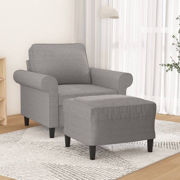 vidaXL Sessel mit Hocker Hellgrau 60 cm Stoff, Füllung: Schaumstoff, 3153643