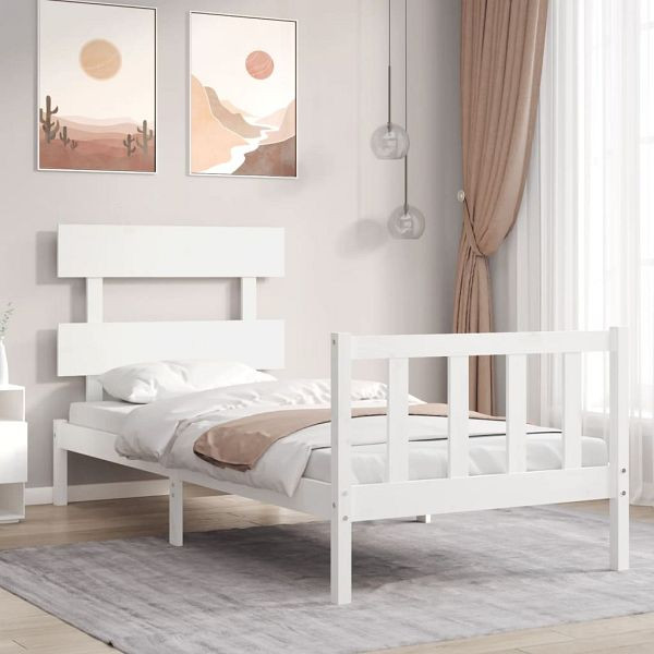 vidaXL Massivholzbett mit Kopfteil Weiß 100x200 cm, 3193262