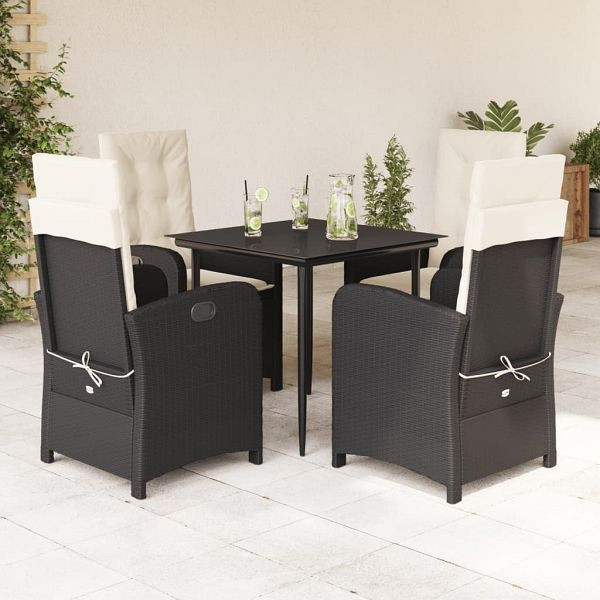 vidaXL 5-tlg. Garten-Essgruppe mit Kissen Schwarz Poly Rattan, 3212291