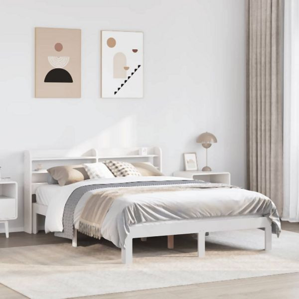 vidaXL Bettgestell mit Kopfteil ohne Matratze Weiß 150x200 cm, 3306791