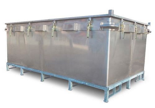 DENIOS Batteriebox aus Edelstahl, 2603 Liter, XXL-Box, Füllung PyroBubbles, 261763