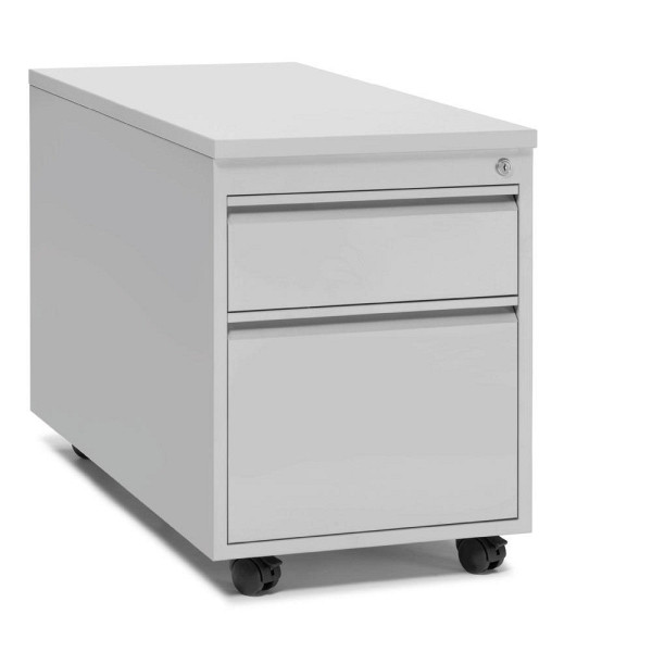 Deskin Rollcontainer BASE L, Schienenführung, Verschluss, Radfeststeller, B 460 x H 620 x T 800 mm, Stahlkorpus Lichtgrau, Dekor lichtgrau, 256435