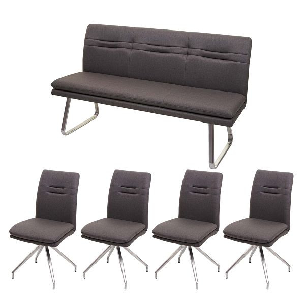 Mendler Esszimmer-Set HWC-H70, Sitzgruppe Esszimmergruppe Esszimmergarnitur, Stoff/Textil Edelstahl gebürstet, grau-braun 160cm, 73913+2x73924