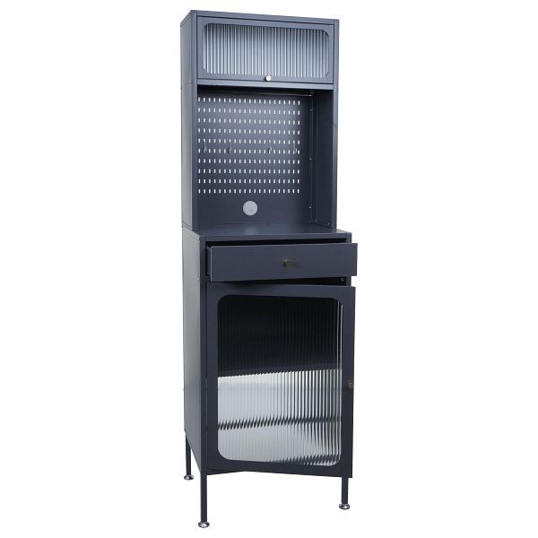 Mendler Highboard HWC-P99, Hochschrank Küchenschrank Saugrobotergarage, Staufächer Metall Glas 182x54x40cm, anthrazit, 120602