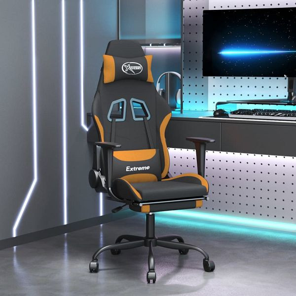 vidaXL Gaming-Stuhl mit Massage & Fußstütze Schwarz und Orange Stoff, 345485