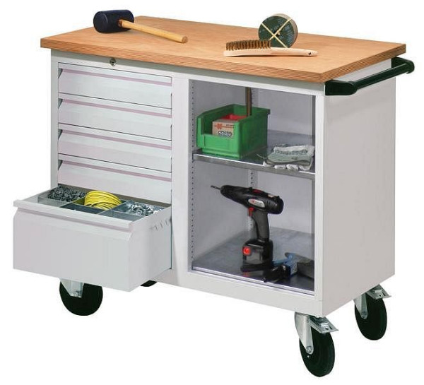 Pavoy Montagewagen 915/600/1090, Zylinderschloss, mit Schubladen und offenem Fach, 54541-109-002-910515